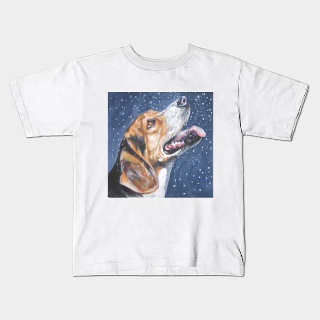 Beagle Christmas Fine Art Painting Kids T-Shirt by LASHEPARD